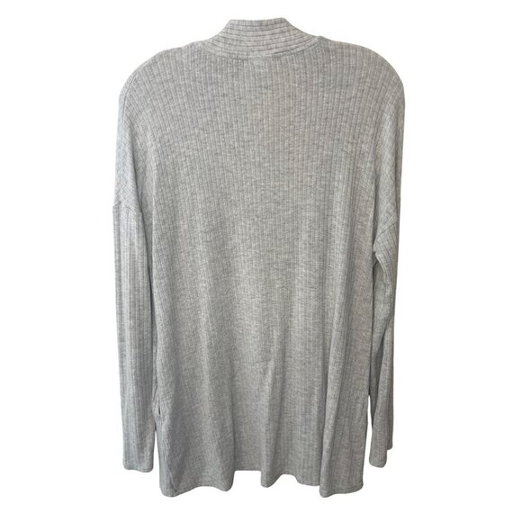 Womens Open Front Cardigan Sweater Light Gray Ribbed Knit Long Sleeve By A New D - Picture 3 of 4